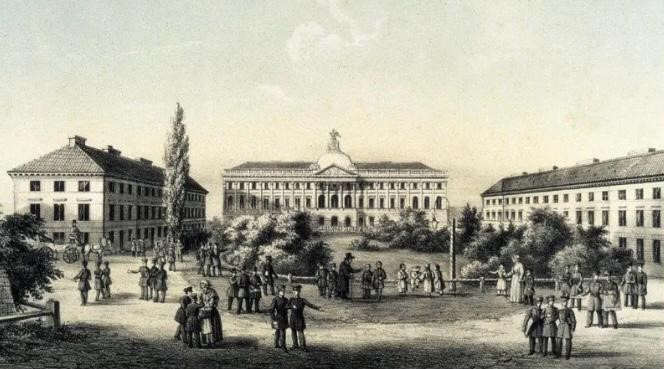 rycina przedstwiająca liceum warszawskie w XIX w. Pałac Kazimierzowski