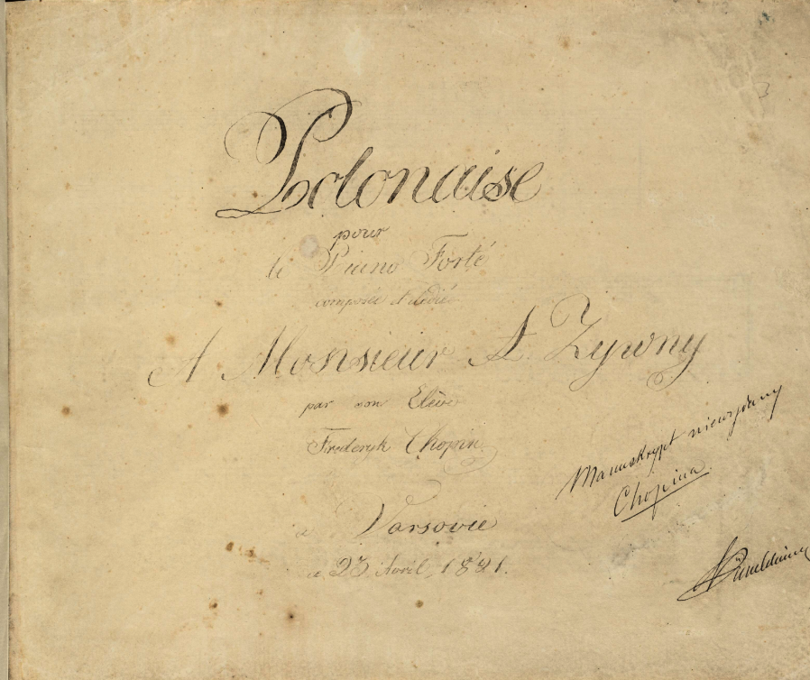 rękopis Poloneza As dur z dedykacją małego Chopina dla Wojciecha Żywnego