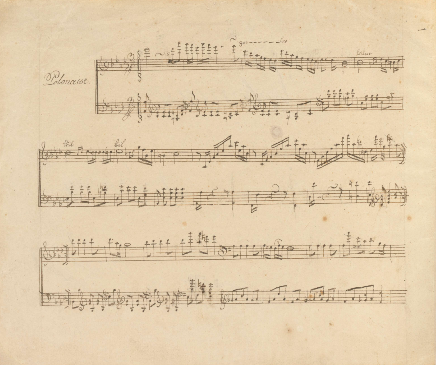 rękopis Poloneza As dur z dedykacją małego Chopina swojemu nauczycielowi muzyki Żywnemu