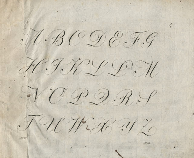 karta z przykładami kaligrafii XIX w. z wzornika do nauki kaligrafii Werbusza, duże litery