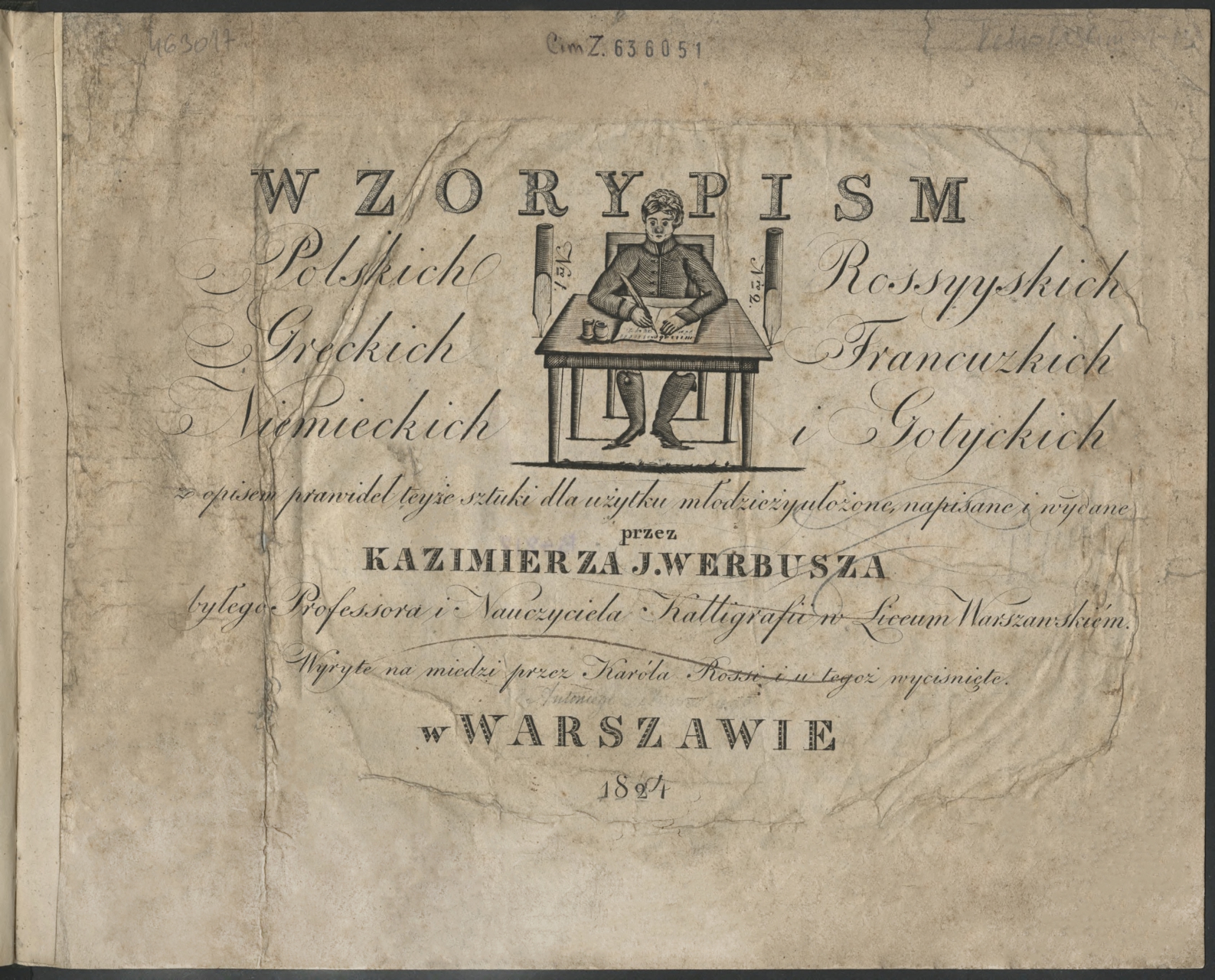 karta tytułowa wzornika do kaligrafii pt. wzory pism Kazimierza Werbusza