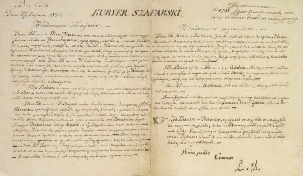 gazeta Kuryer Szafarski napisana ręcznie przez młodego Chopina