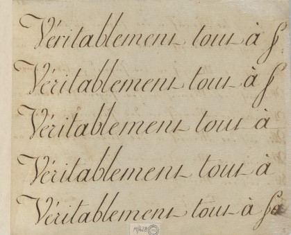 karta z zeszytu do kaligrafii Chopina z ćwiczeniami kaligraficznymi Fryderyka Chopina